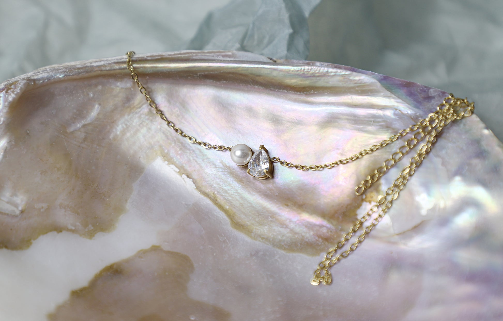 Pearl teardrop birthstone necklace