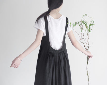 edoa linen pleated overall dress