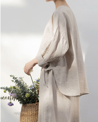 edoa Loose Fit Flax Linen Top