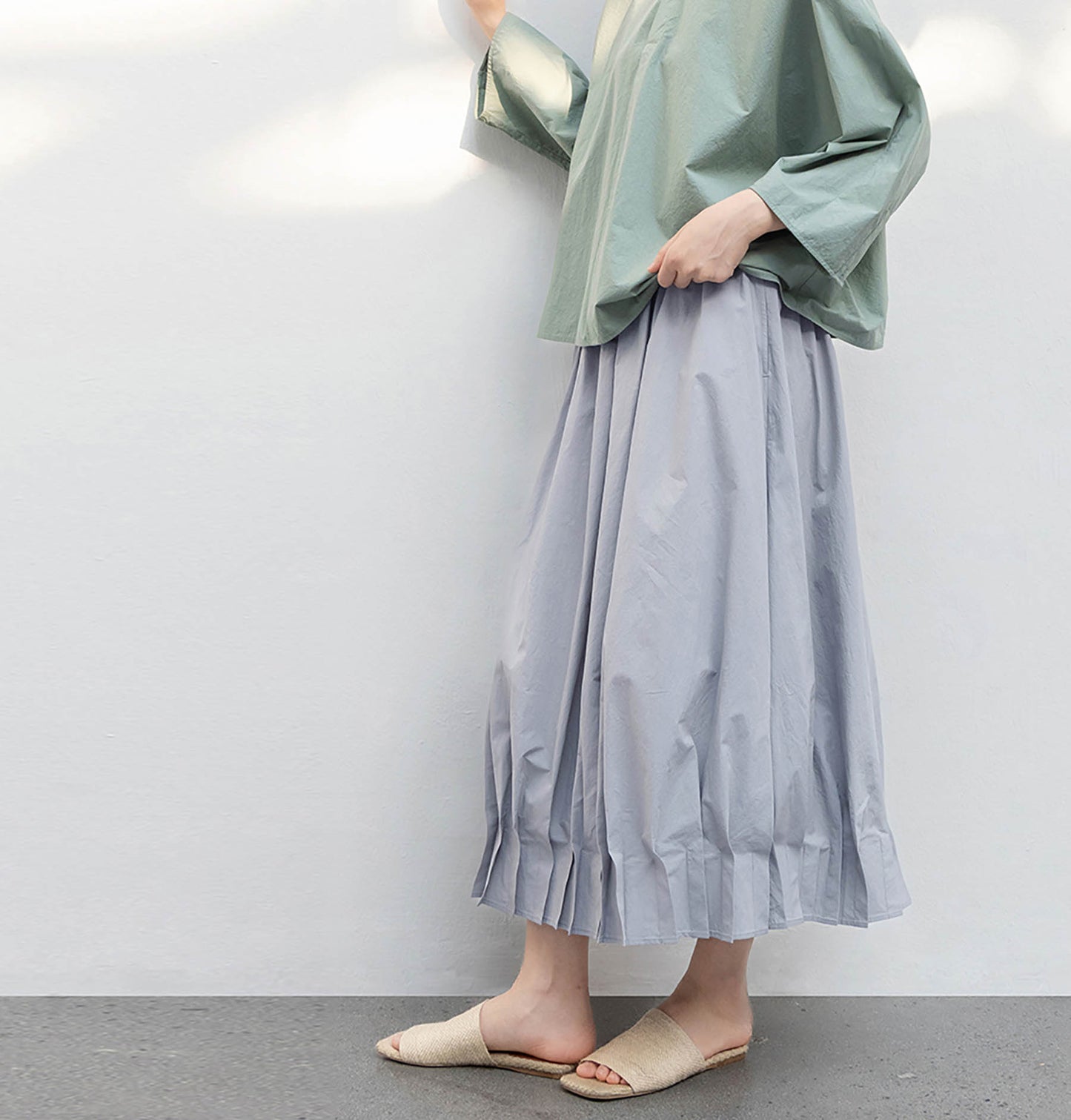 edoa Paper Cotton Pleated Hem Bud Skirt 