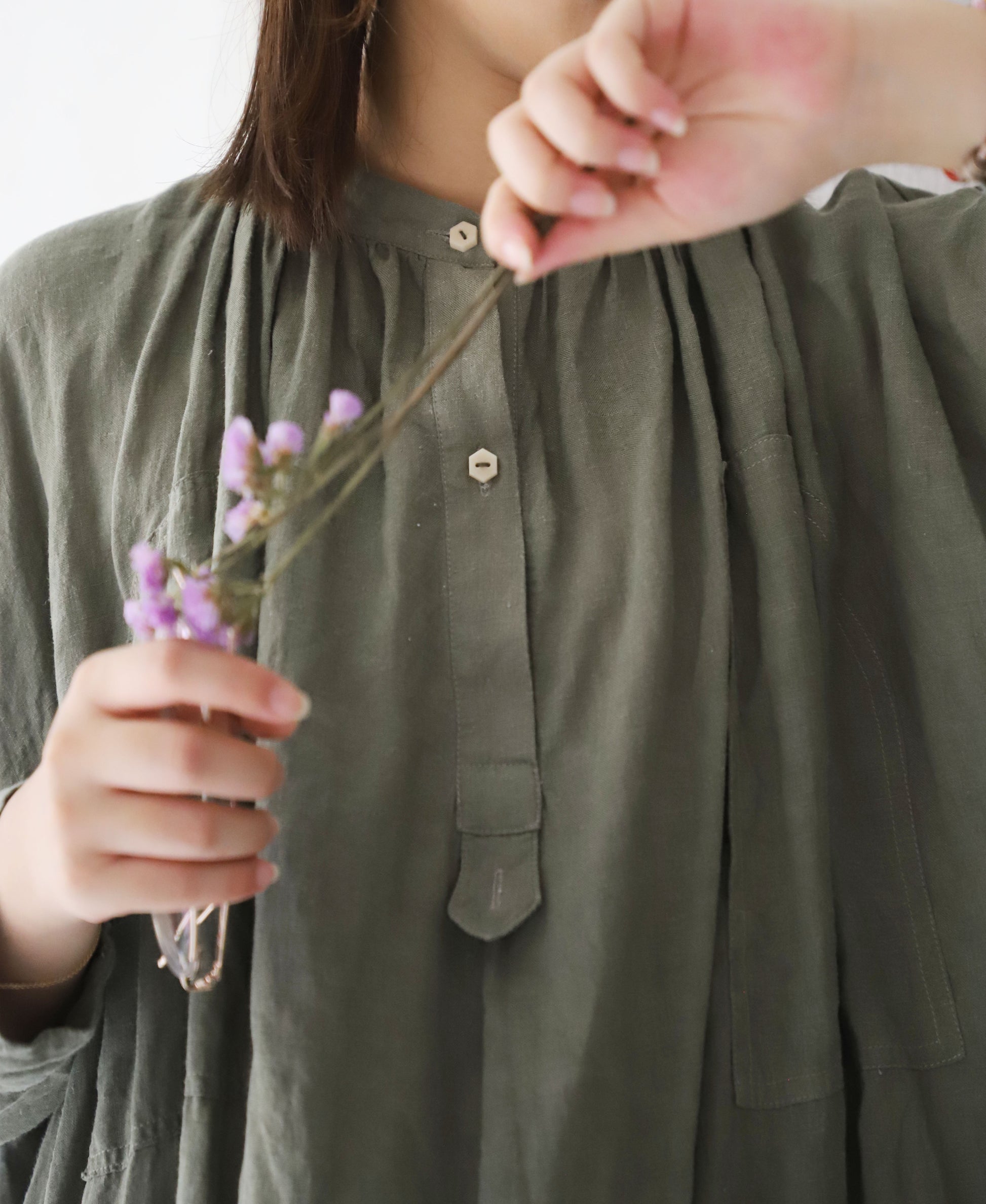 edoa Oversized Linen No-bra Shirtdress