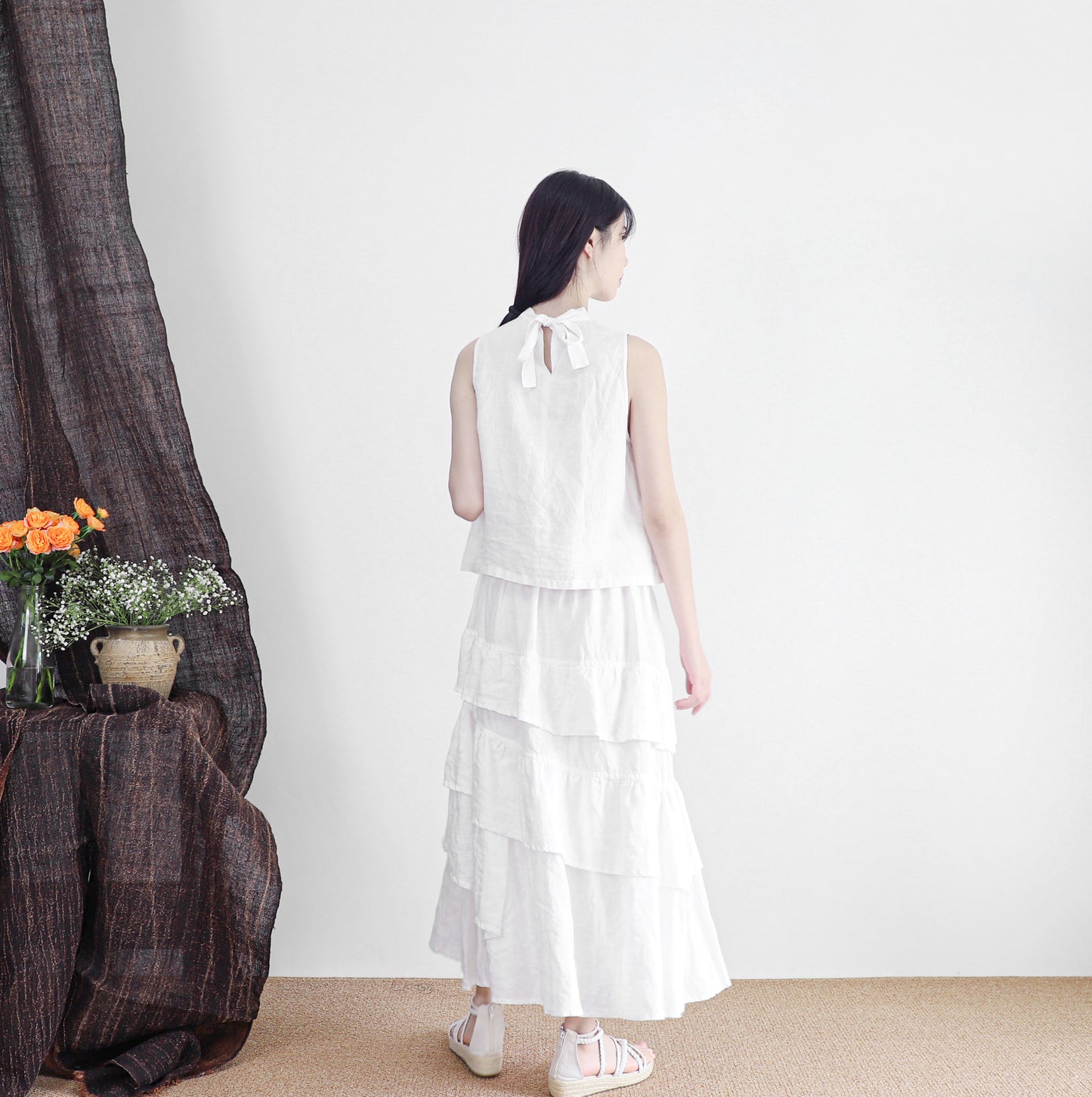 edoa linen tiered white skirt