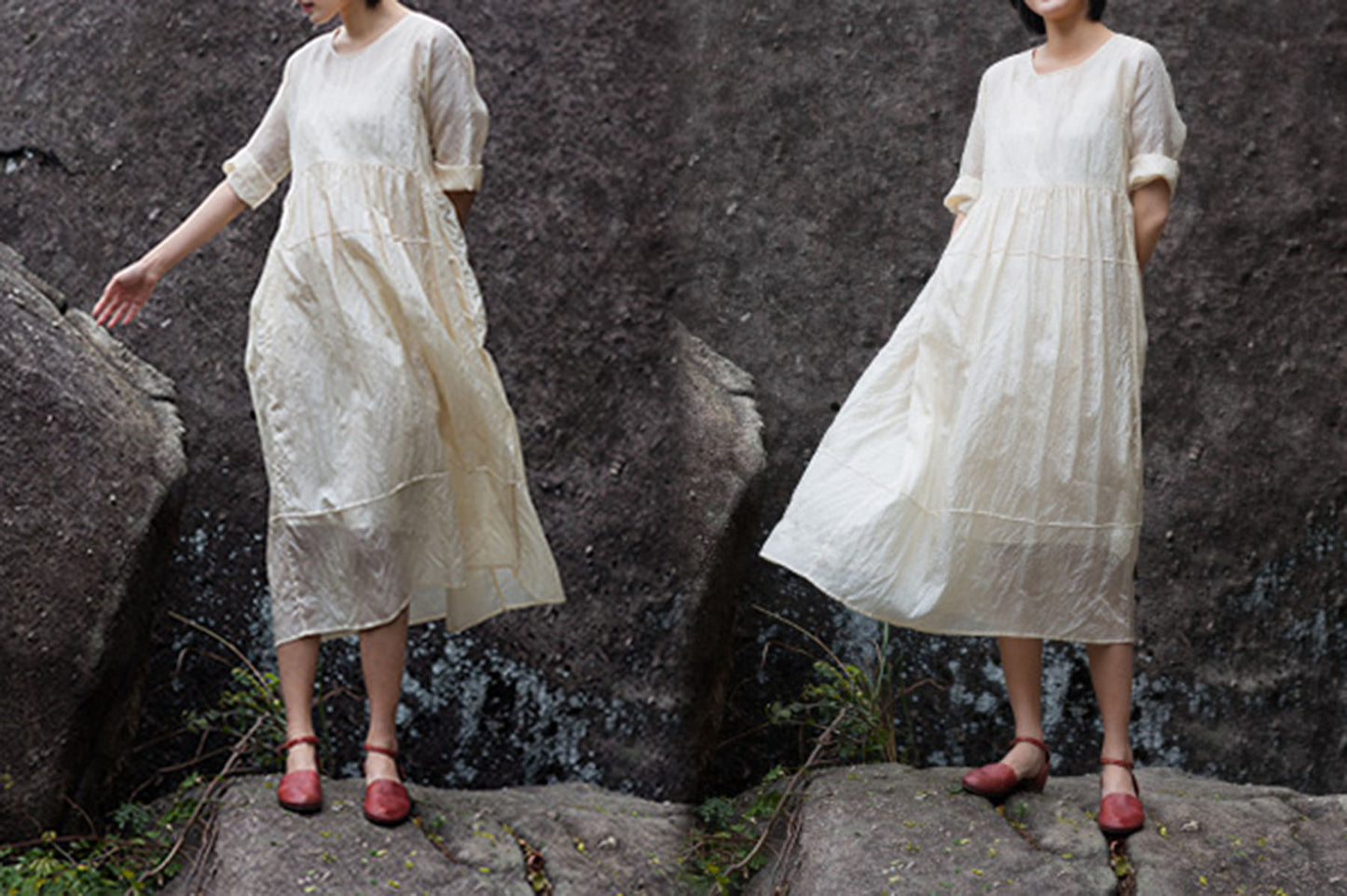 edoa Tussah Silk High Waist Dress