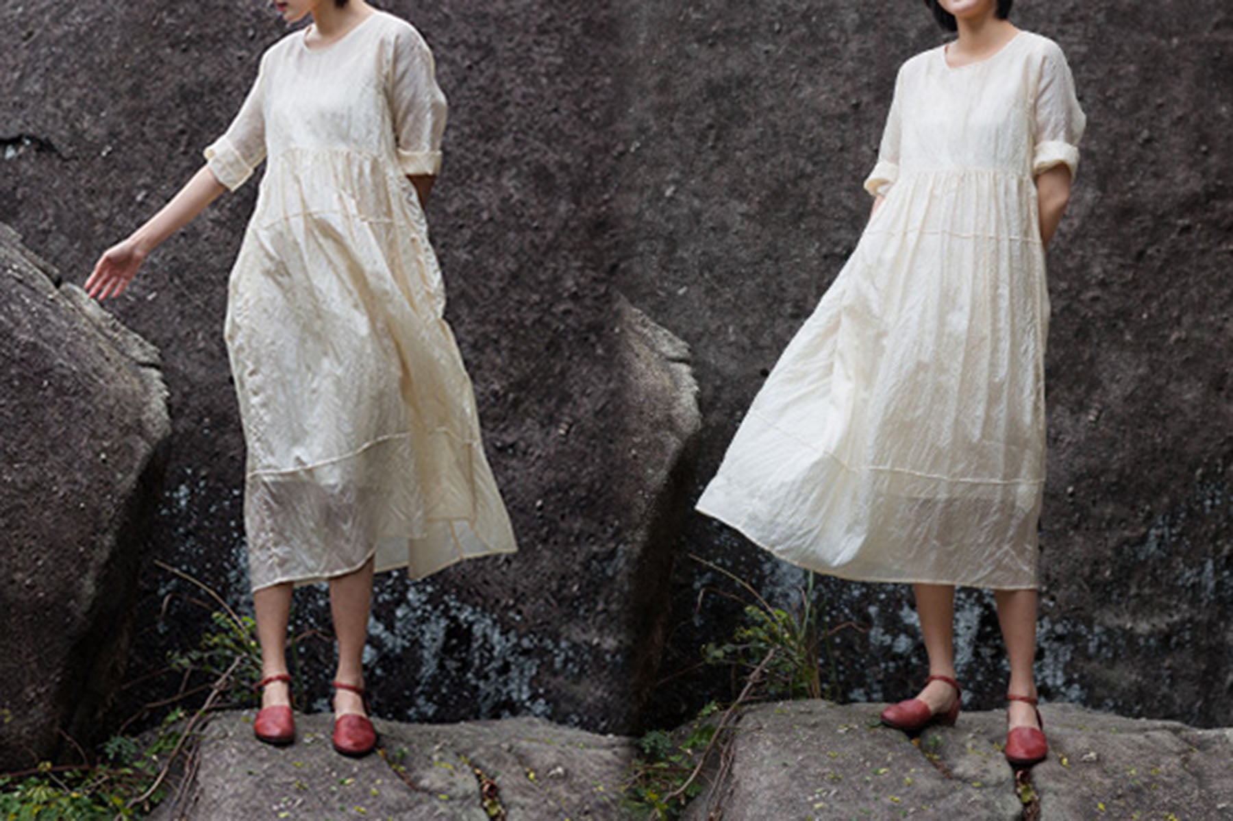 edoa Tussah Silk High Waist Dress
