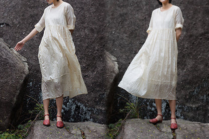 edoa Tussah Silk High Waist Dress