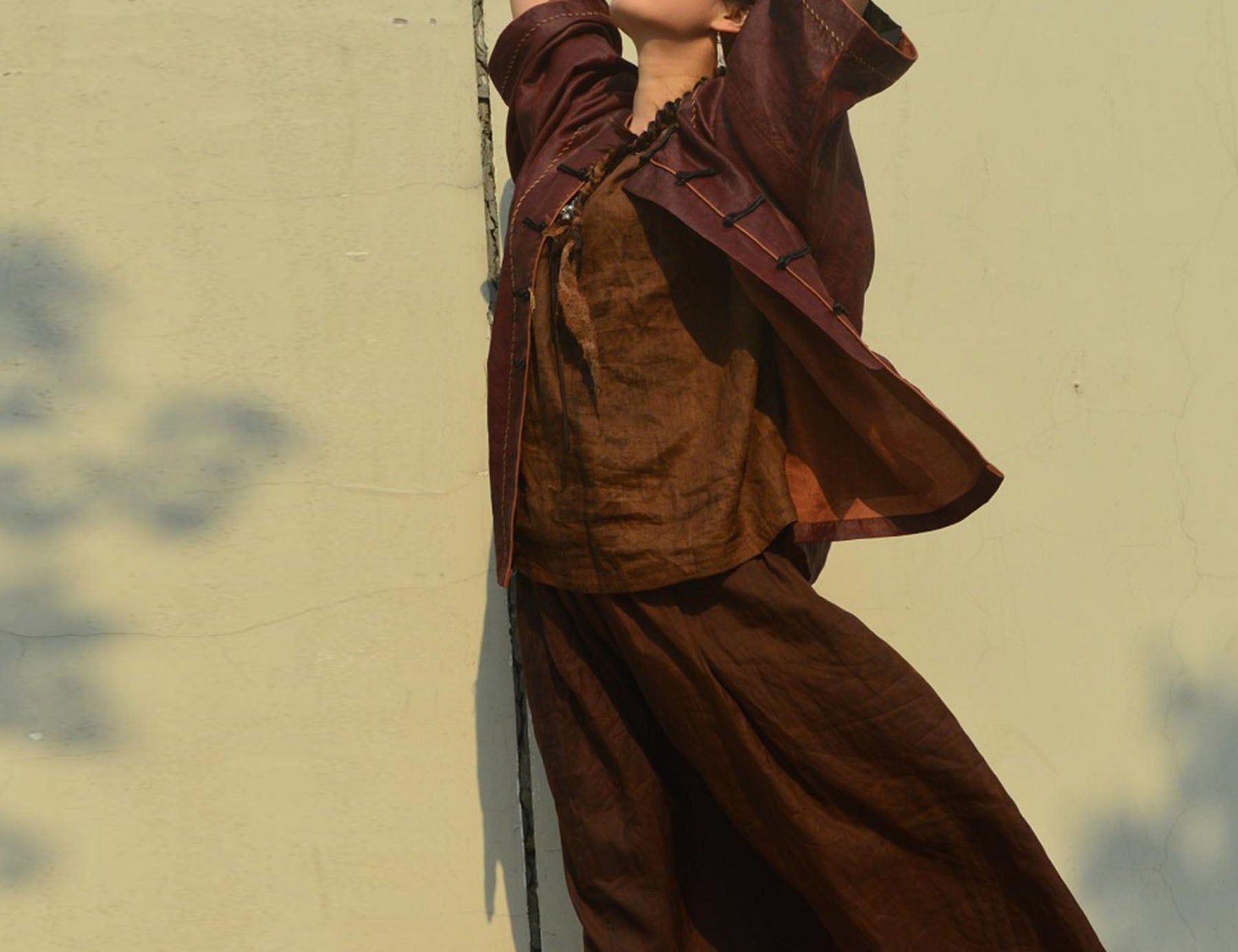 edoa Loose Distressed Mud Silk Chinese Jacket