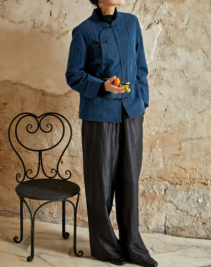 edoa Cracked Mud Silk Short Cheongsam with Ruyi Appliqué