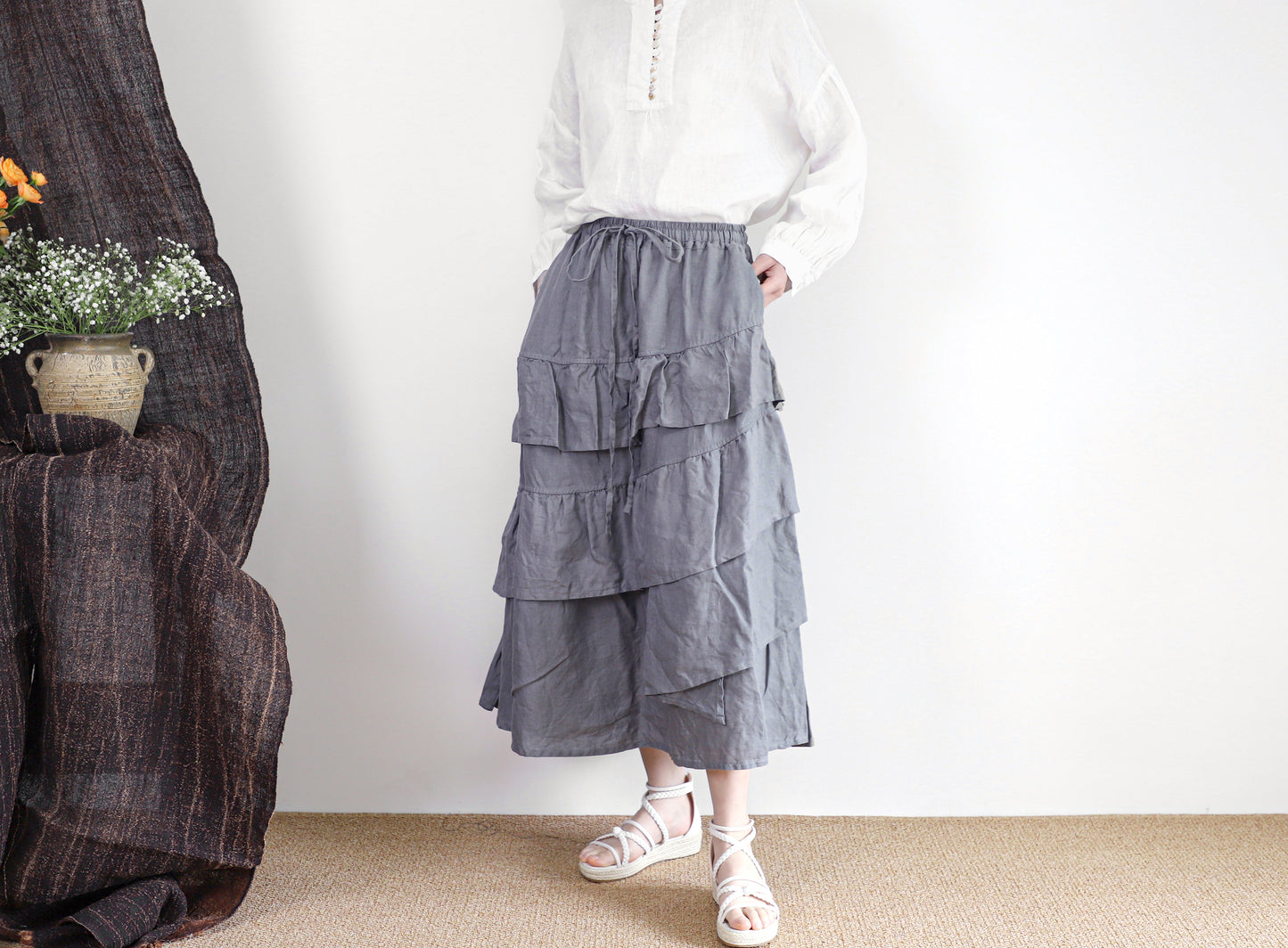 edoa maxi linen tiered skirt