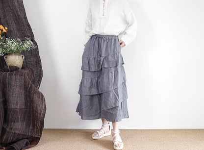 edoa maxi linen tiered skirt