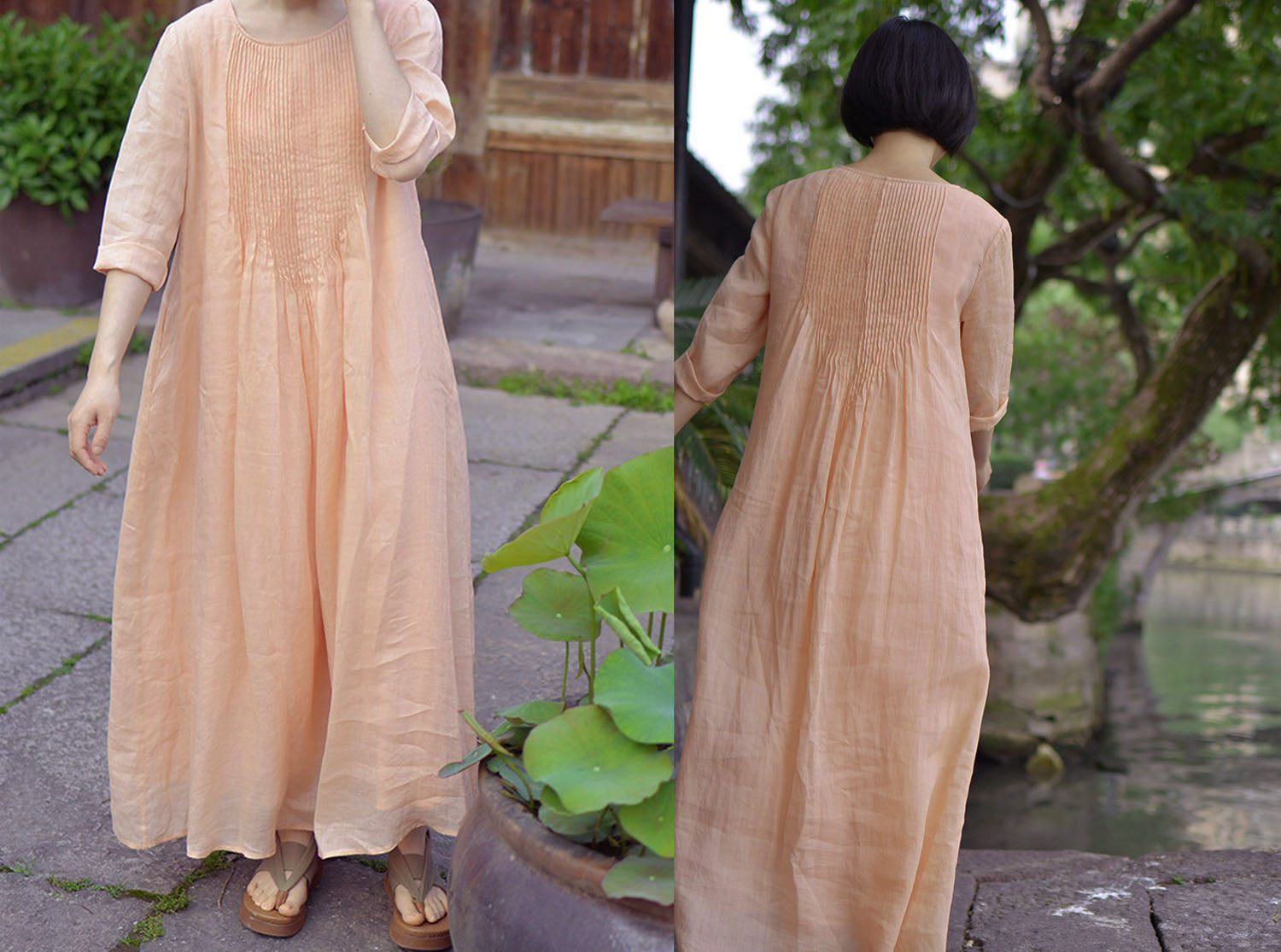 edoa Hand Pintucked Floor-length Dress