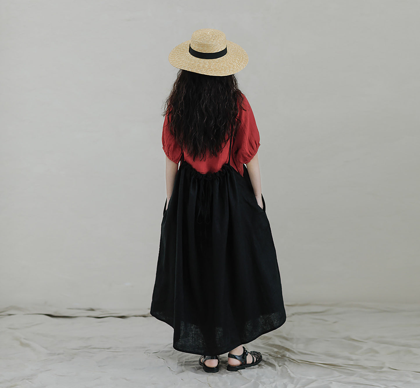 edoa Linen Gathered Overall Dress