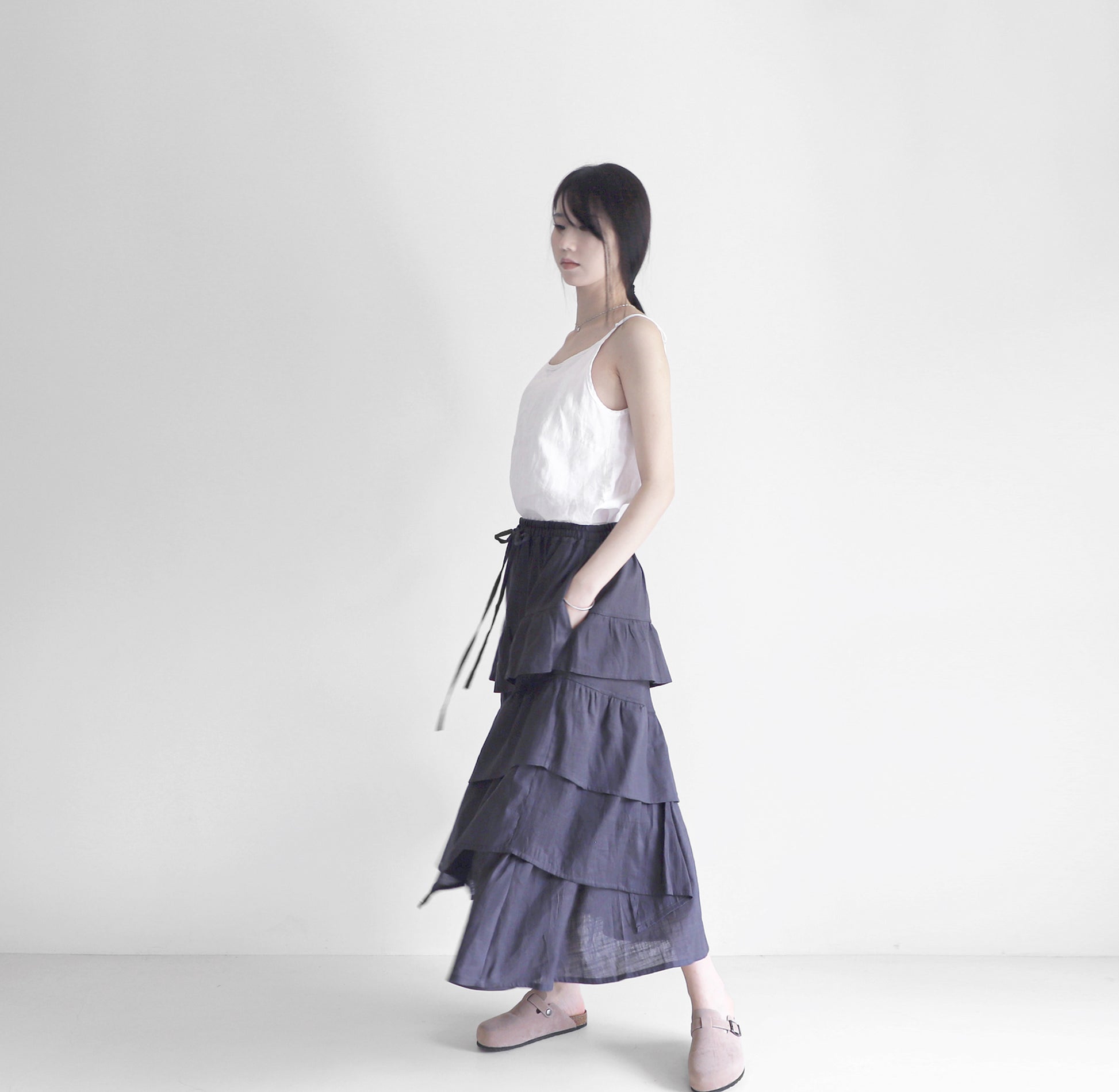 edoa maxi linen tiered skirt