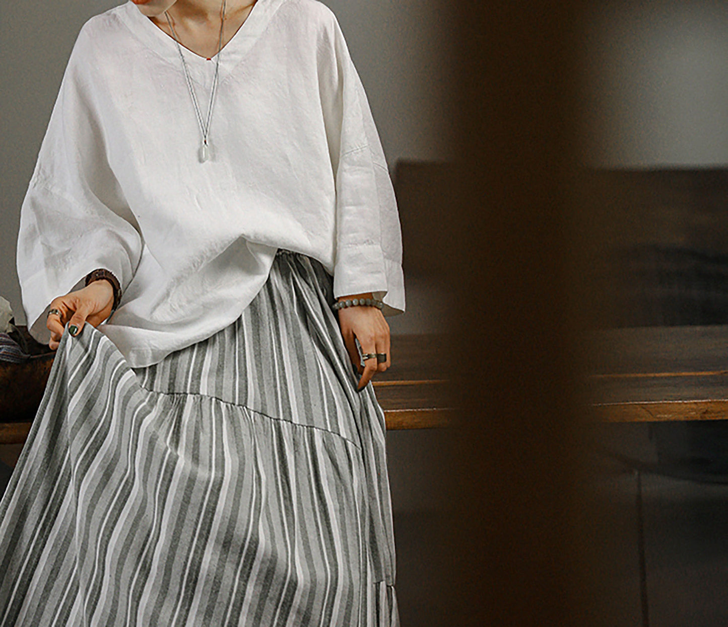 edoa Oversized Linen 3/4 Sleeves Blouse