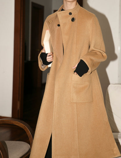 edoa Wool High Neck Collar Trapeze Coat