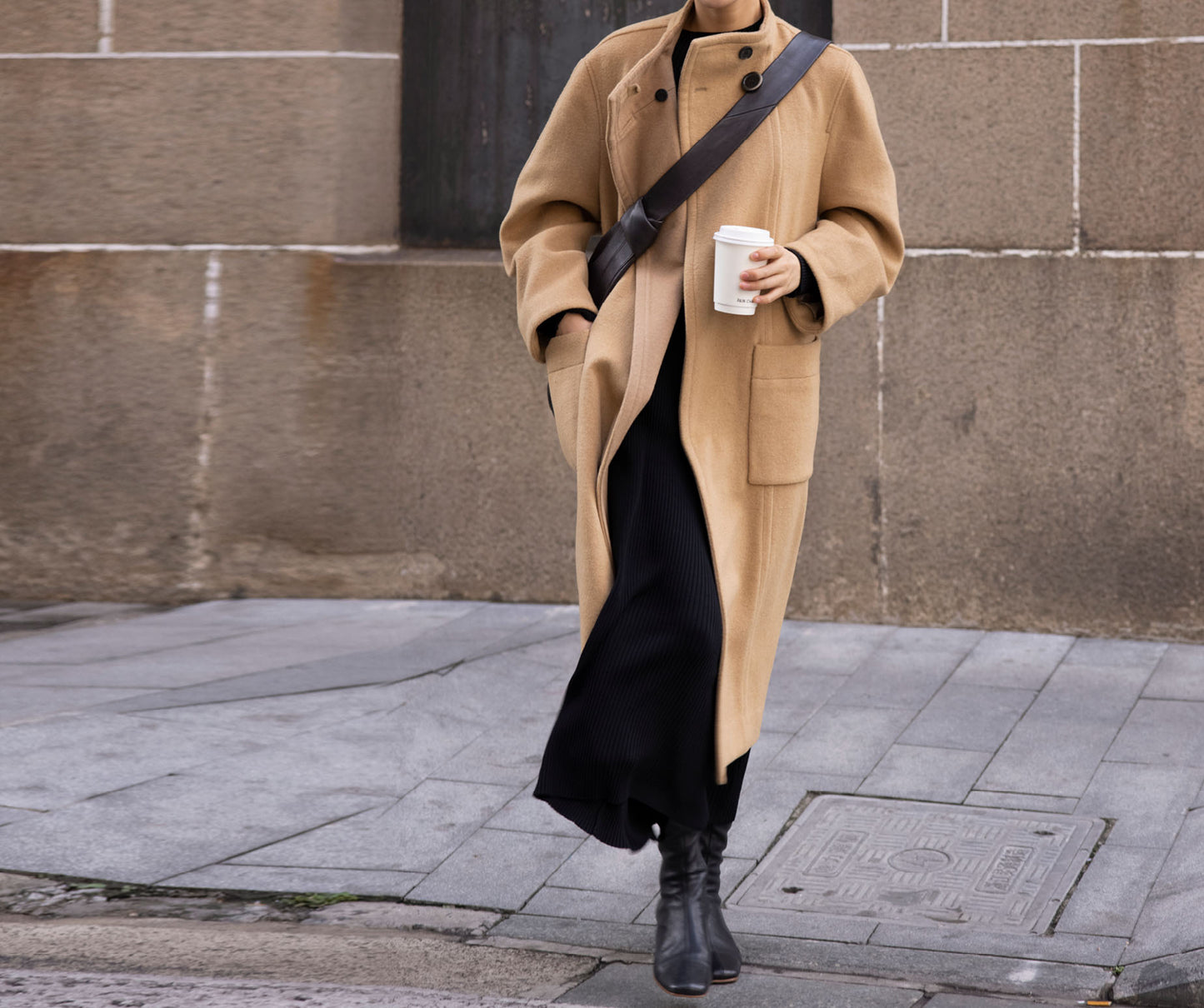 edoa Wool High Neck Collar Trapeze Coat