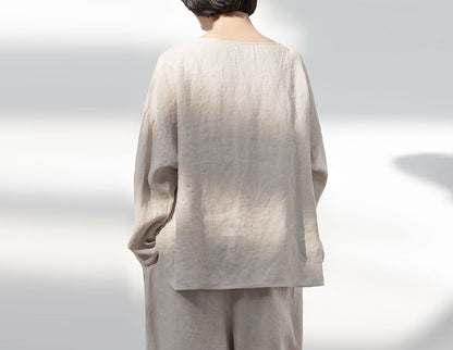 edoa Loose Fit Flax Linen Top