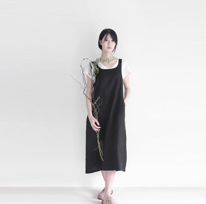edoa linen pleated overall dress