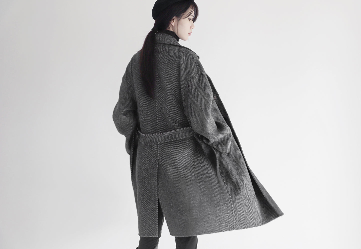 edoa double faced wool alpaca herringbone coat