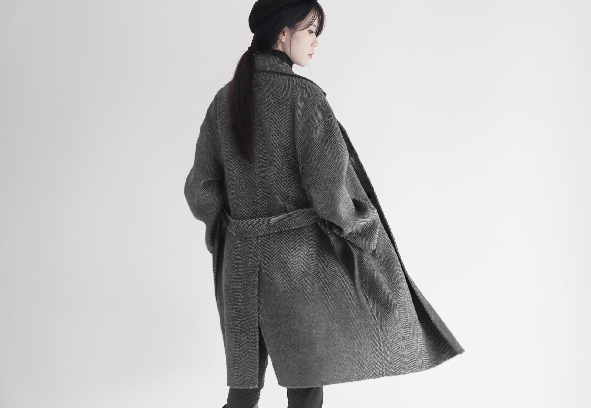 edoa double faced wool alpaca herringbone coat