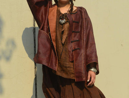 edoa Loose Distressed Mud Silk Chinese Jacket