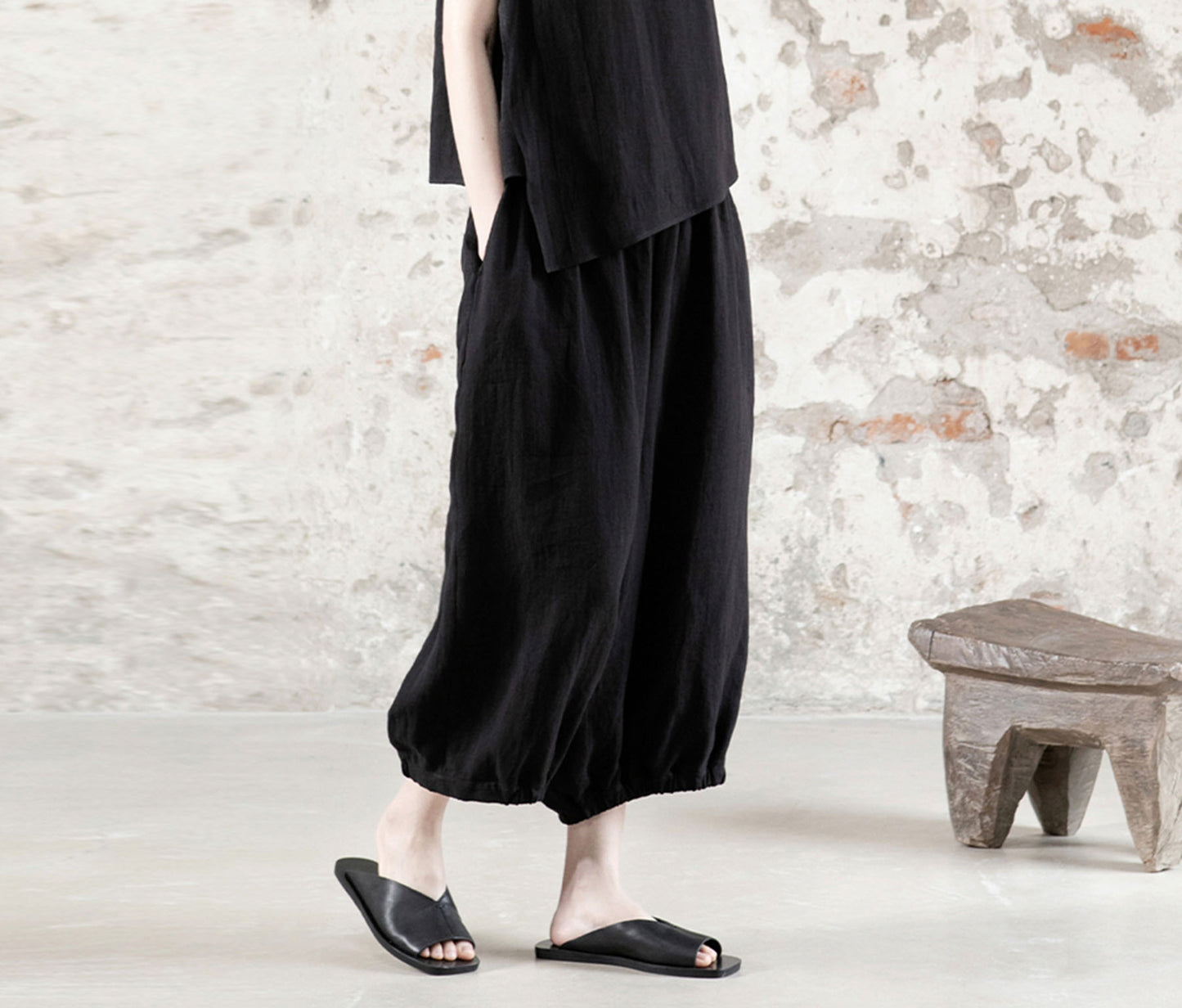 edoa High Counted Ramie Double Layer Lantern Pants