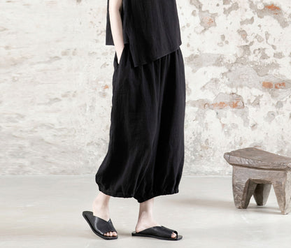 edoa High Counted Ramie Double Layer Lantern Pants