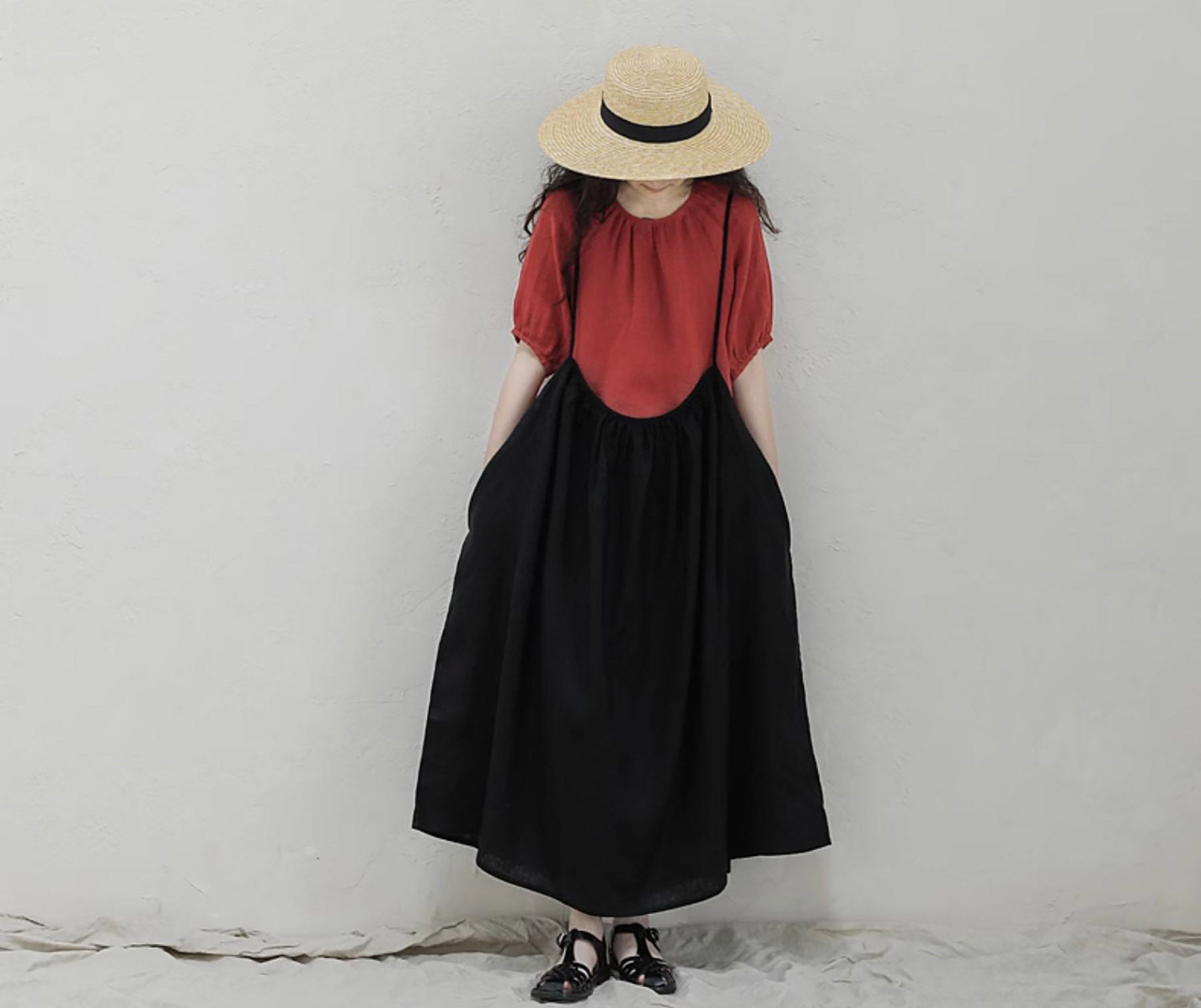 edoa Linen Gathered Overall Dress