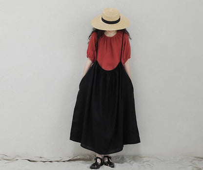 edoa Linen Gathered Overall Dress
