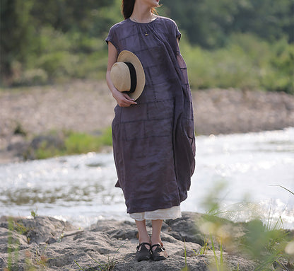 edoa Oversized Summer Light and Airy Ramie Robe with Geometric Patchwork