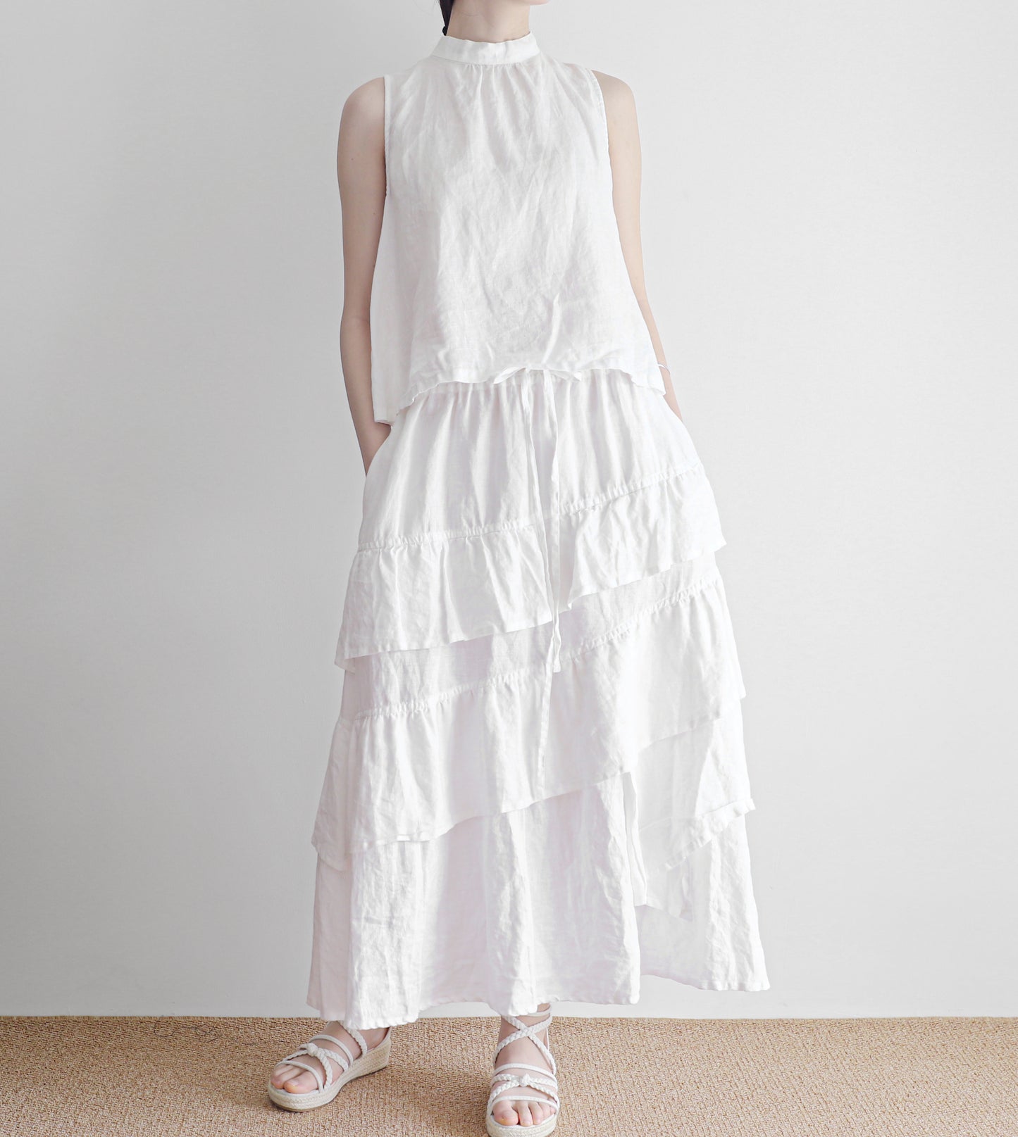 edoa linen tiered white skirt