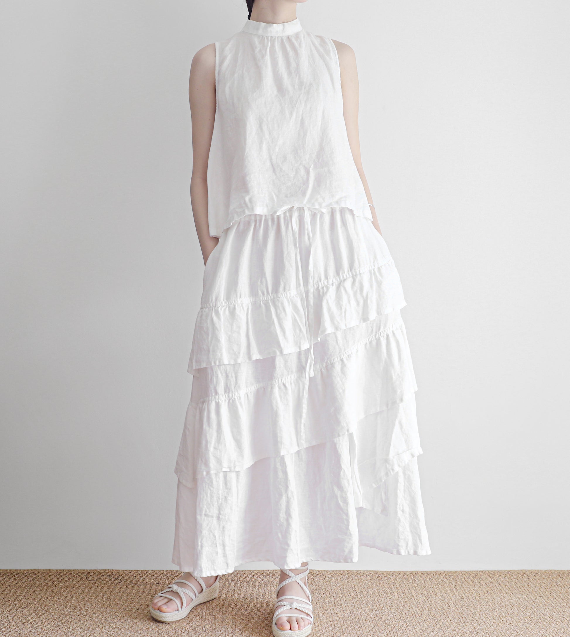 edoa linen tiered white skirt