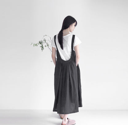 edoa linen pleated overall dress