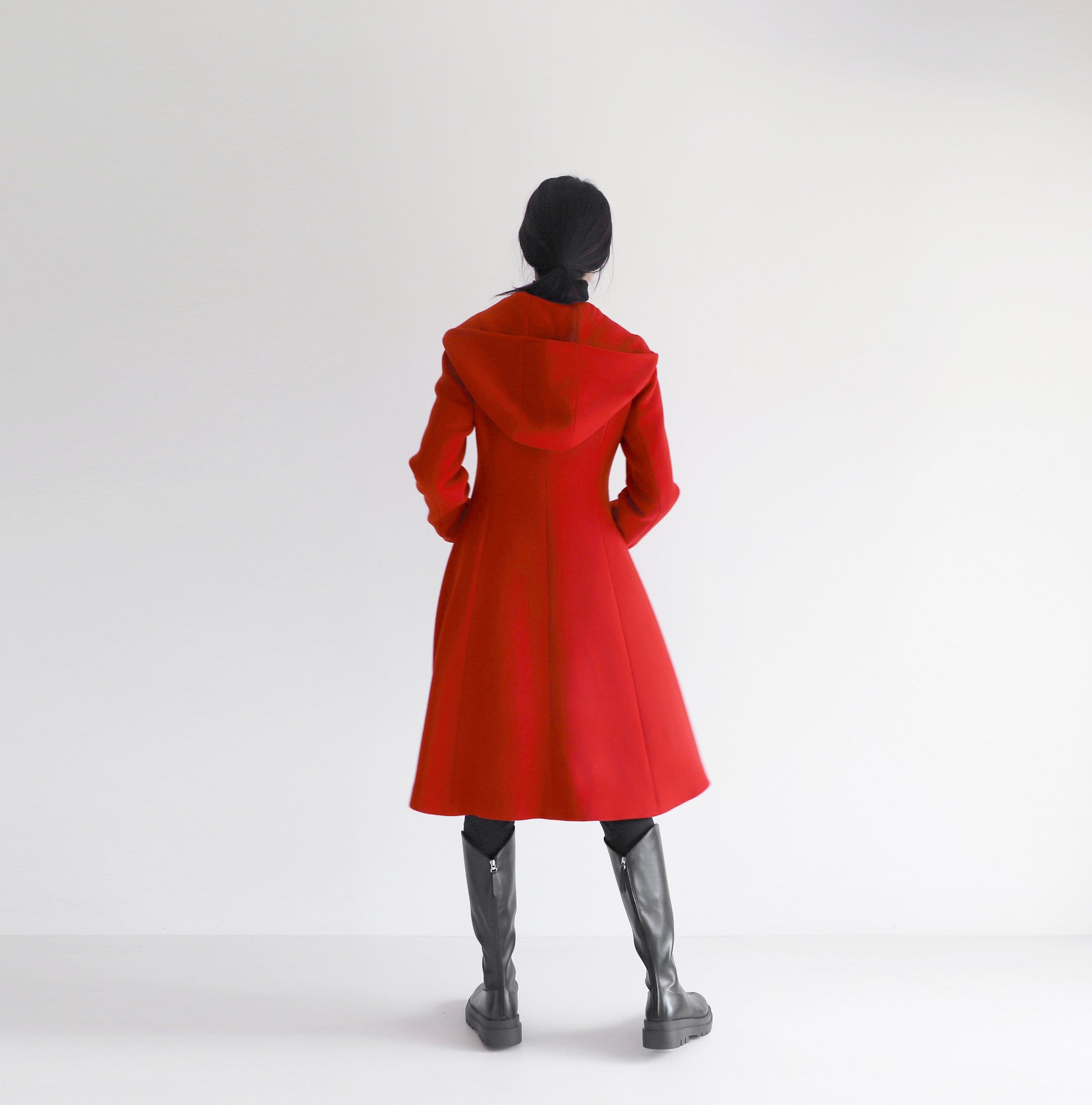 edoa red hooded merino wool coat