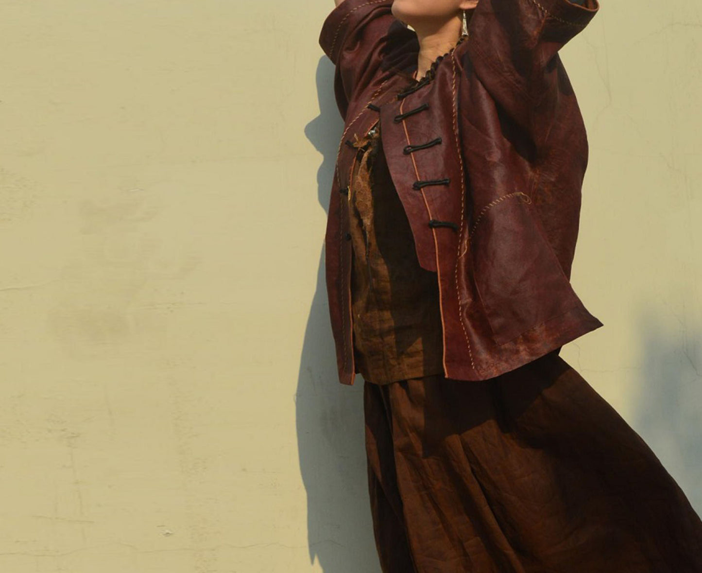edoa Loose Distressed Mud Silk Chinese Jacket