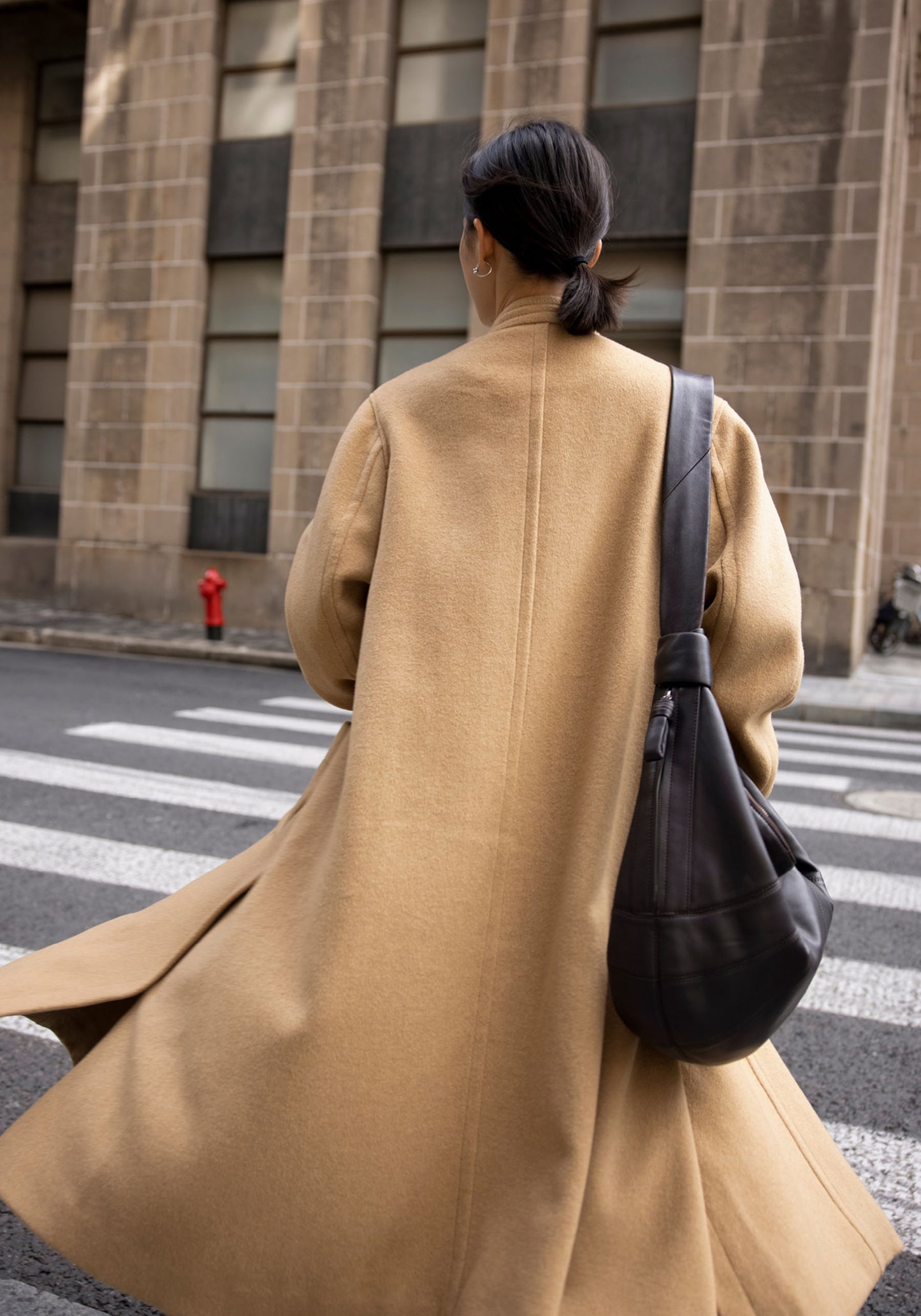 edoa Wool High Neck Collar Trapeze Coat