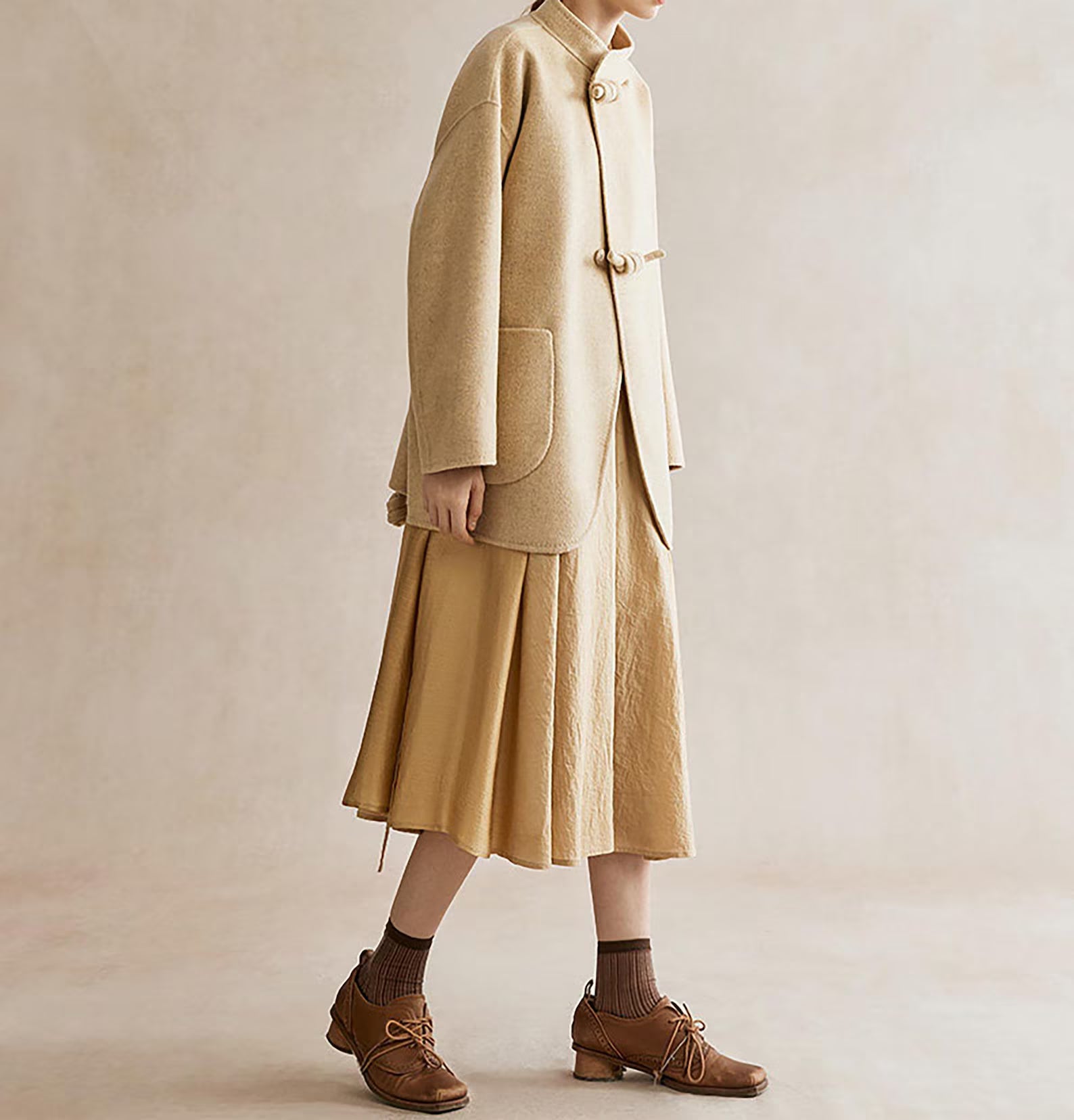 edoa New Chinese Style Double-faced Wool Coat