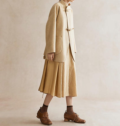 edoa New Chinese Style Double-faced Wool Coat