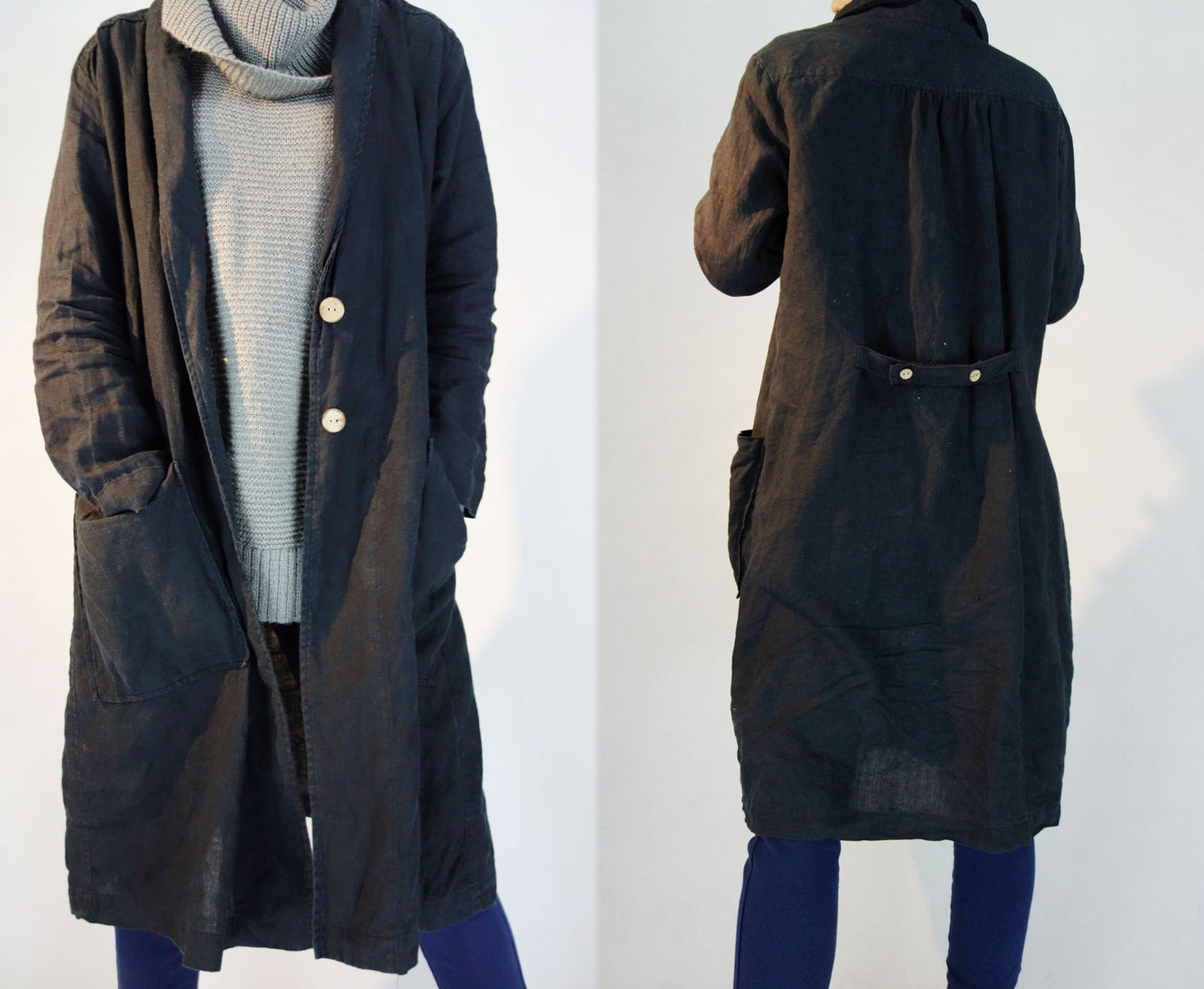 edoa Shawl Collar Linen Trench Coat