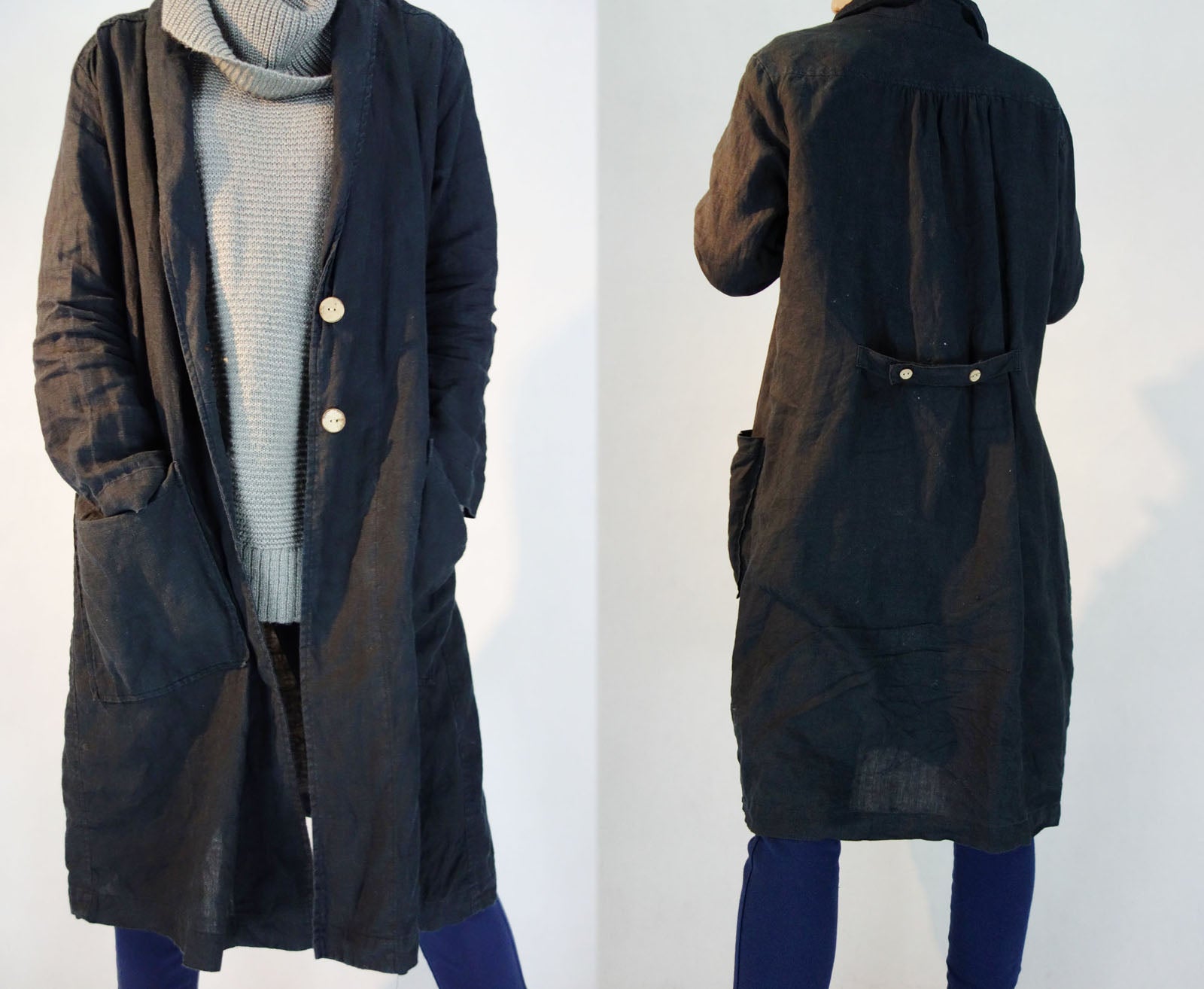 edoa Shawl Collar Linen Trench Coat