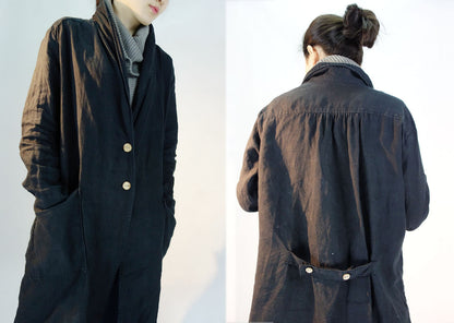 edoa Shawl Collar Linen Trench Coat