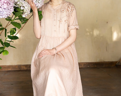 edoa Ramie Chinese Dress with Hand Embroidery