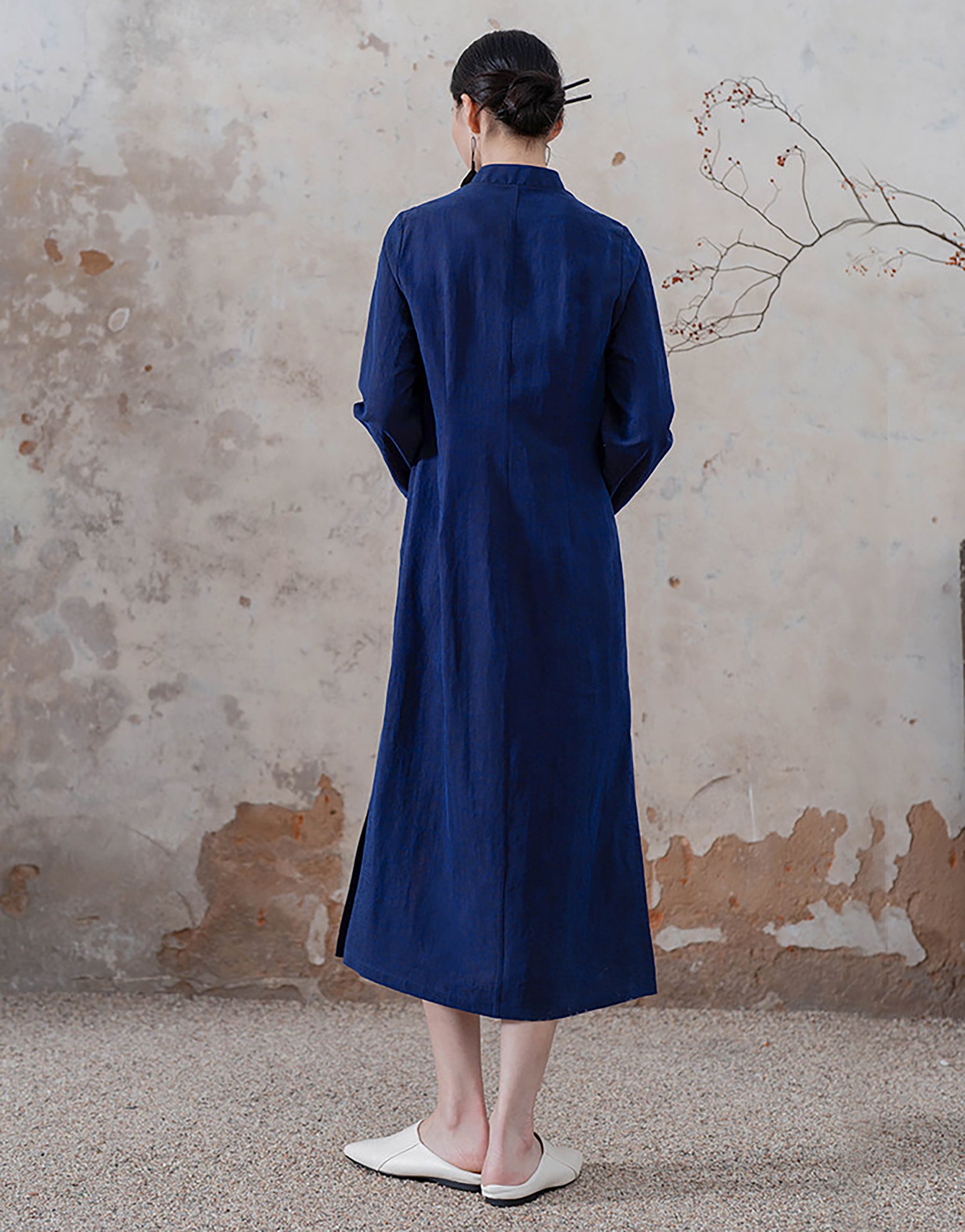 edoa Blue Mud Silk Modern Cheongsaam Dress
