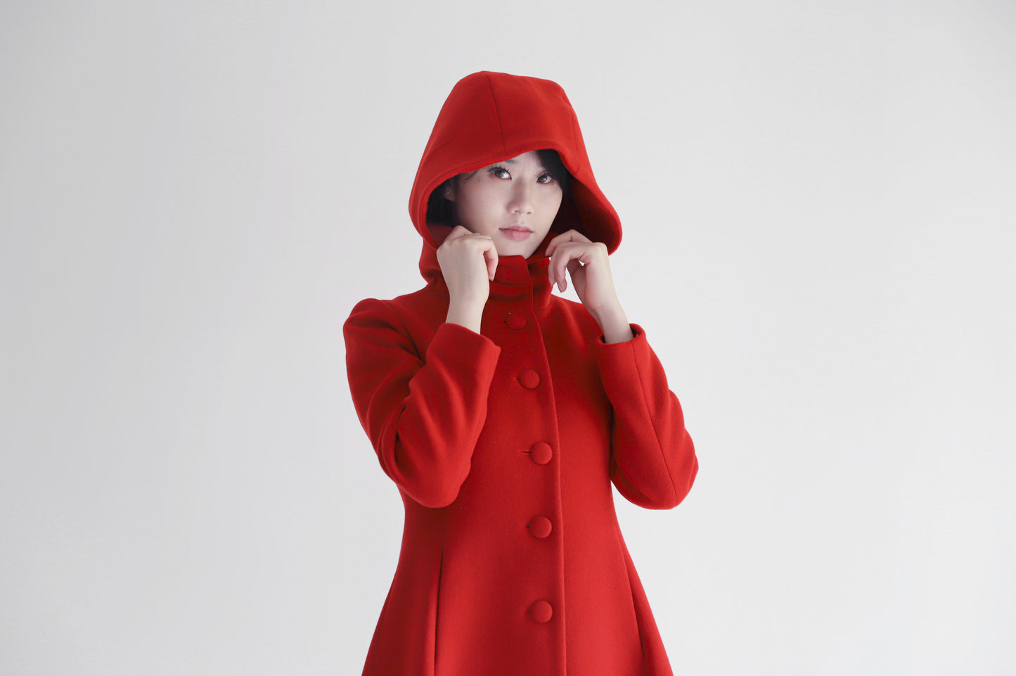 edoa red hooded merino wool coat