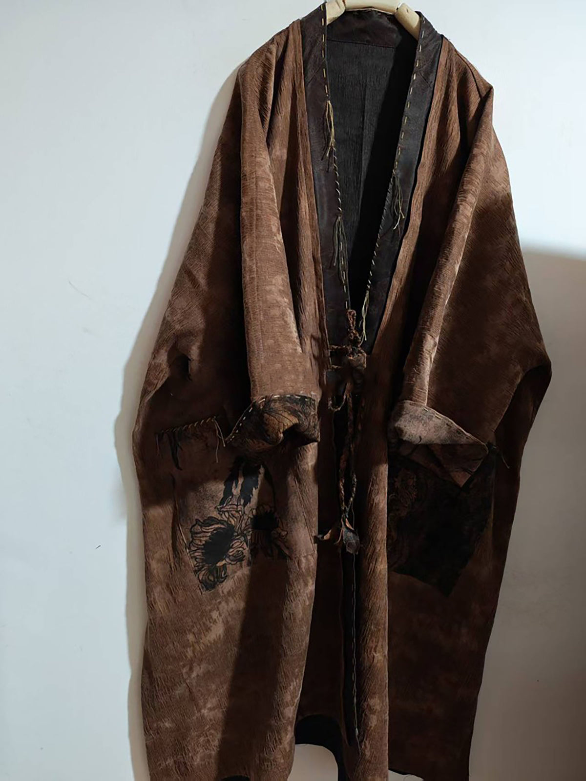 Reversible Mud Silk Linen Blend Jacquard Kimono Coat co0244 X336