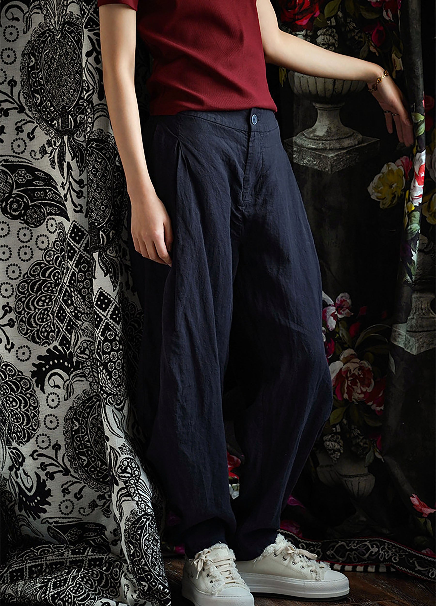 edoa Loose Fitting Tapered Linen Pants