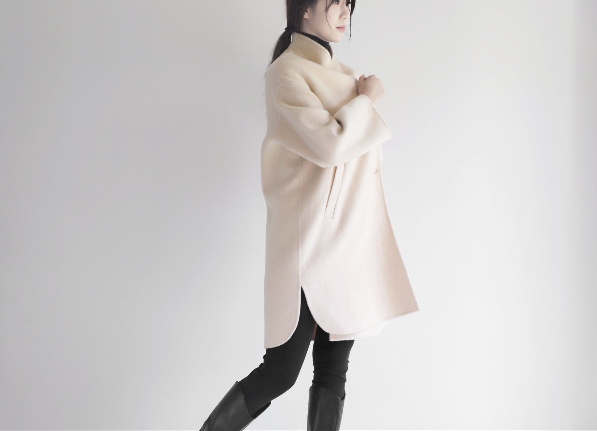 edoa white double faced wool coat
