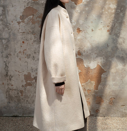 edoa White Winter Boiled Wool Chinese Coat