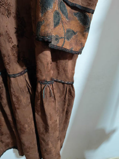Mud Dyed Silk Linen Blend Jacquard Ruffled Hem Qipao Dress dr0401 X333