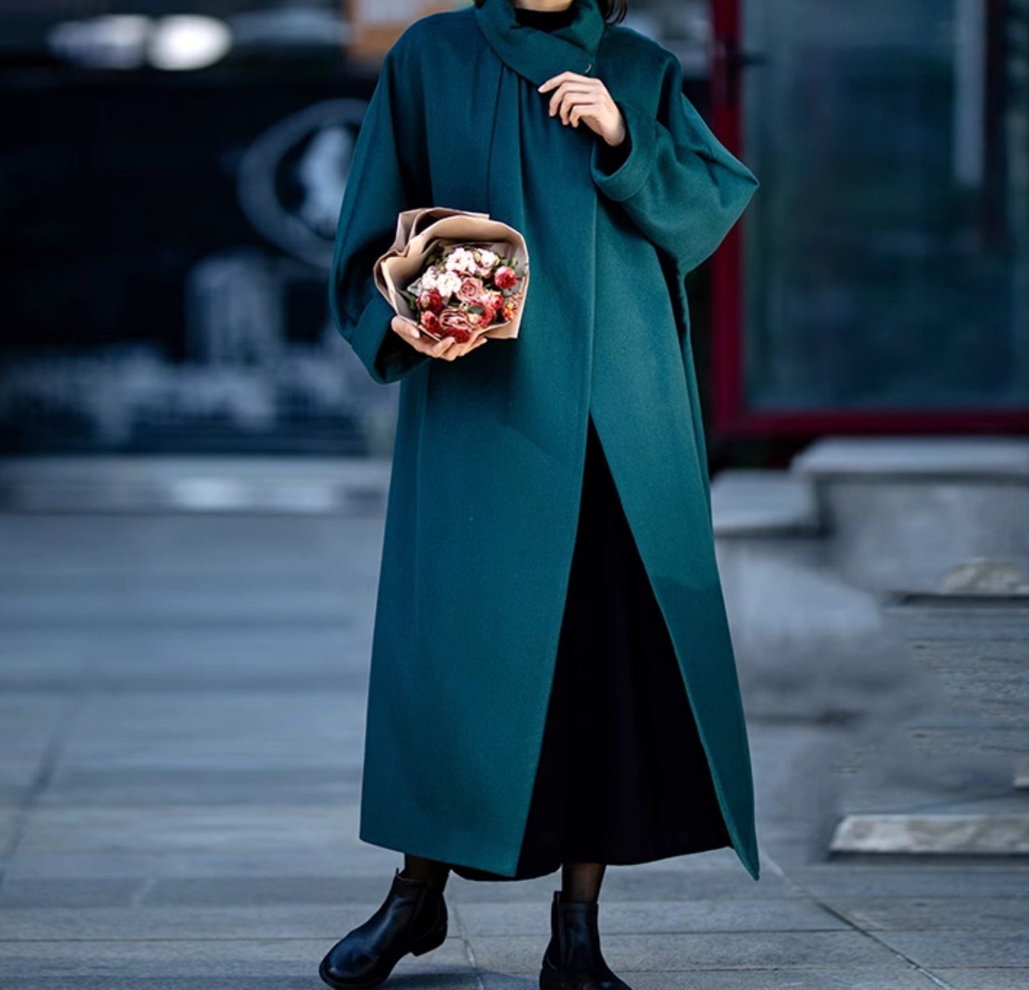 edoa Vintage Style Long Wool Coat 