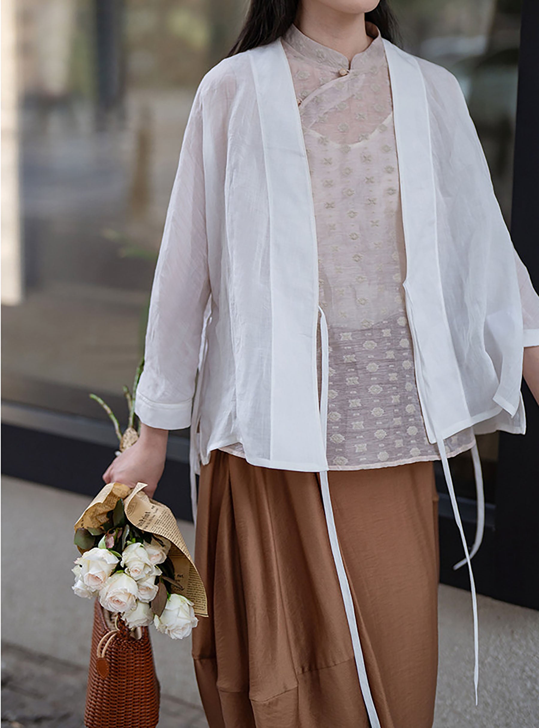edoa White Gauzy Ramie Hanfu Jacket 